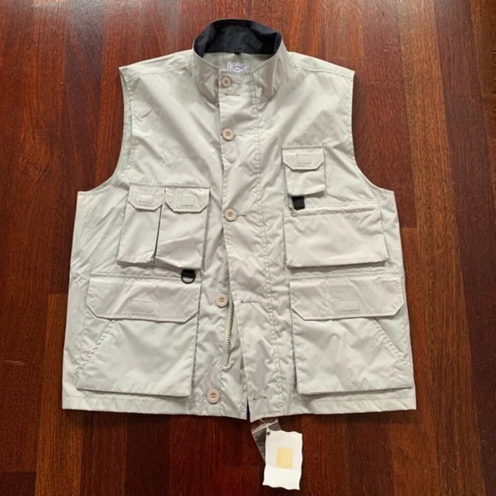 Men's Grey Cargo Vest with Pockets w/ Navy Trim